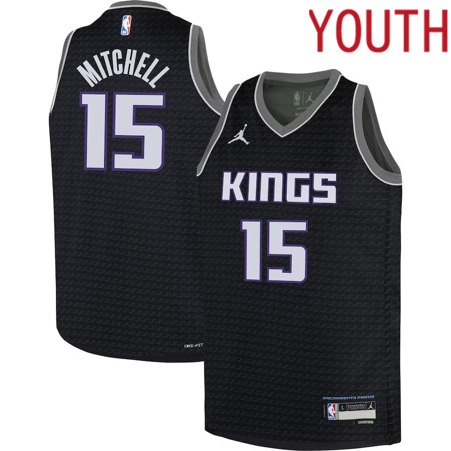 Youth Sacramento Kings 15 Davion Mitchell Jordan Brand Black 2022-23 Swingman NBA Jersey